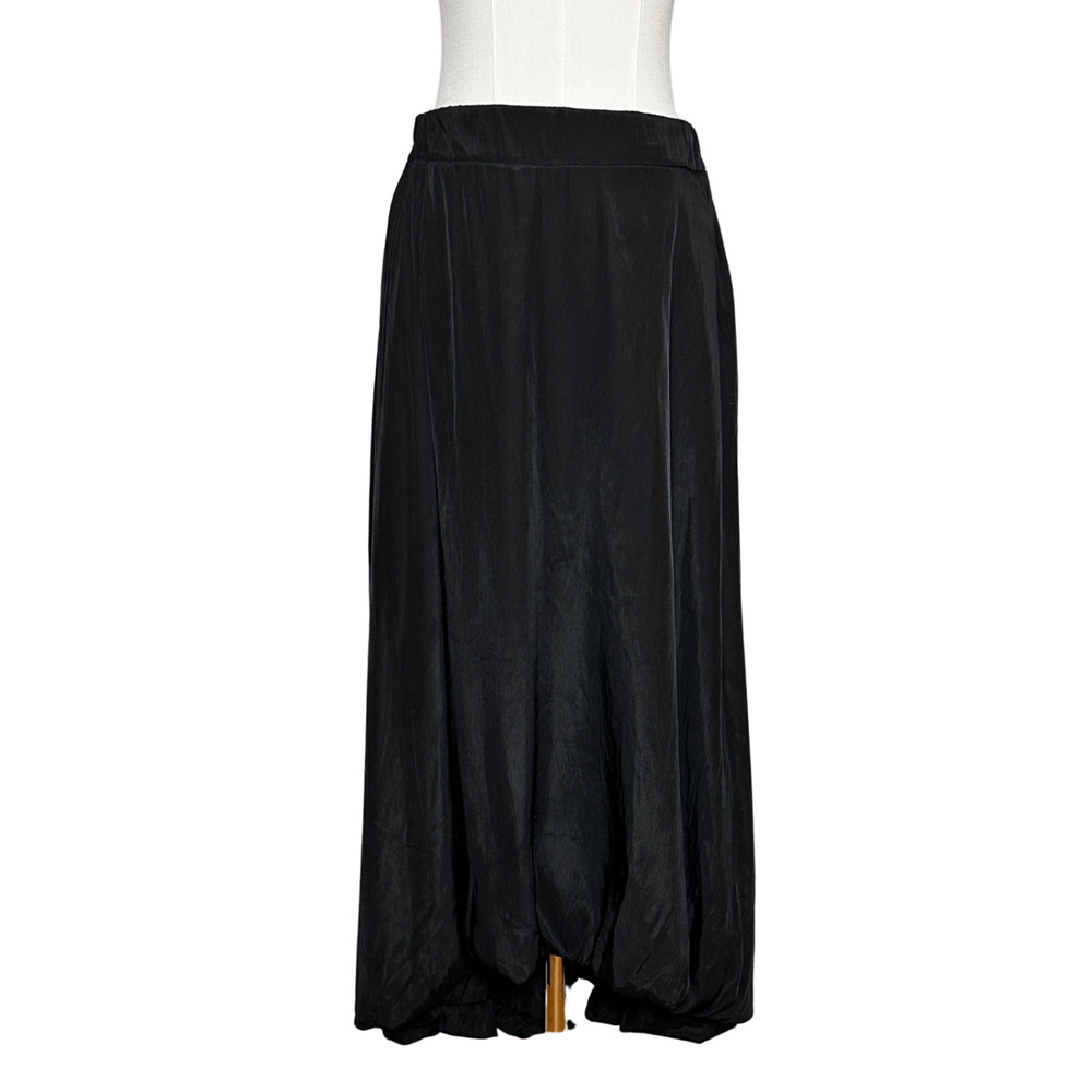 Planet by Lauren G Black Washable Silk Asymmetrical Bubble Maxi Skirt Large